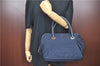 Authentic CELINE Hand Boston Bag Purse Nylon Leather Navy Blue J4117