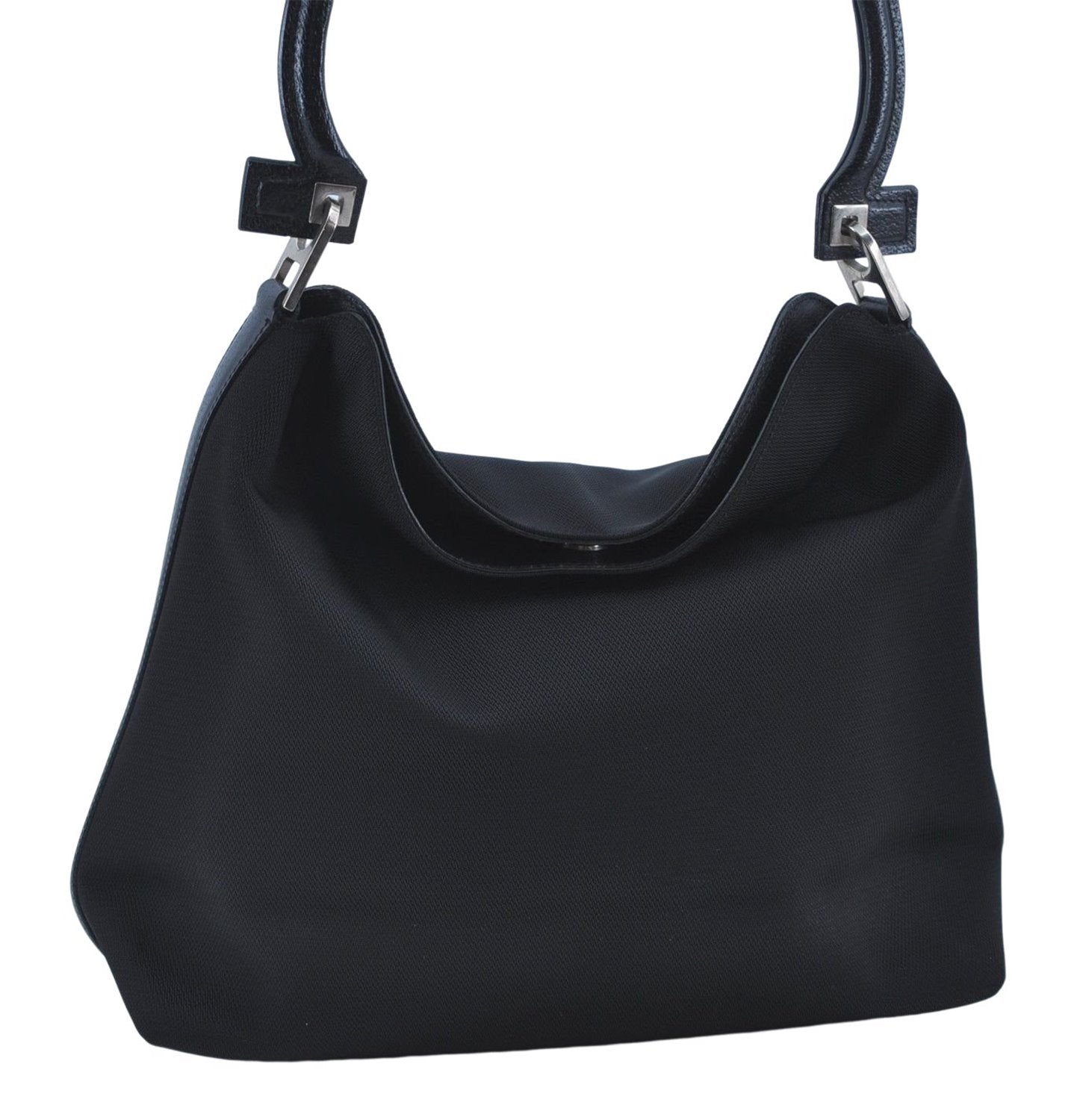 Authentic Ferragamo Nylon Leather Shoulder Hand Bag Purse Black J4142
