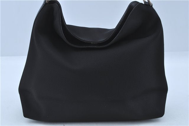 Authentic Ferragamo Nylon Leather Shoulder Hand Bag Purse Black J4142