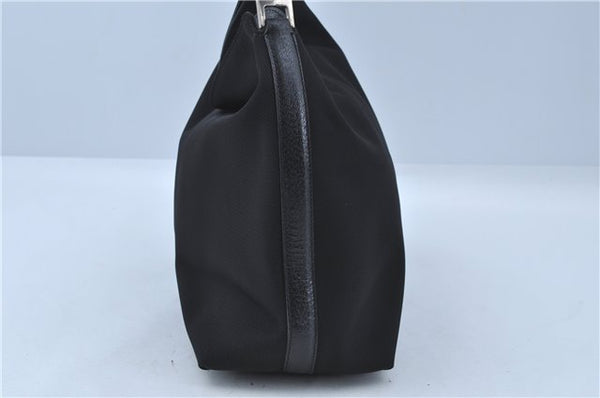 Authentic Ferragamo Nylon Leather Shoulder Hand Bag Purse Black J4142