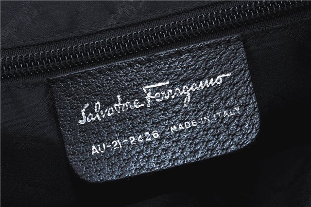 Authentic Ferragamo Nylon Leather Shoulder Hand Bag Purse Black J4142