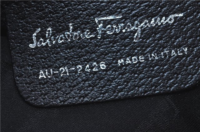 Authentic Ferragamo Nylon Leather Shoulder Hand Bag Purse Black J4142