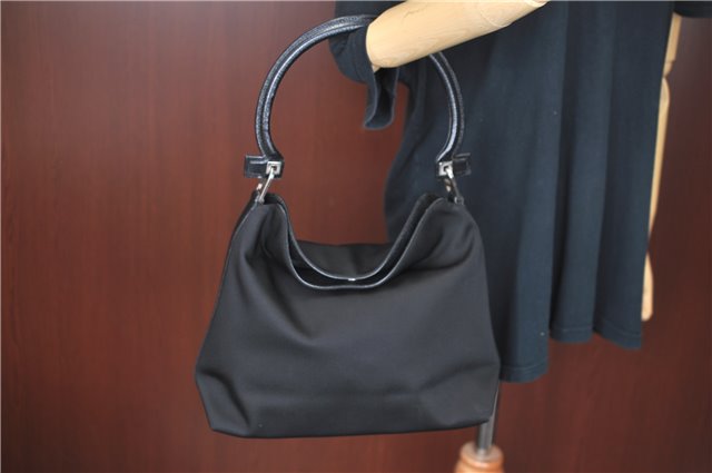 Authentic Ferragamo Nylon Leather Shoulder Hand Bag Purse Black J4142