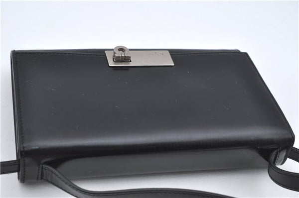 Authentic Ferragamo Gancini Leather 2Way Shoulder Hand Bag Wallet Black J4153