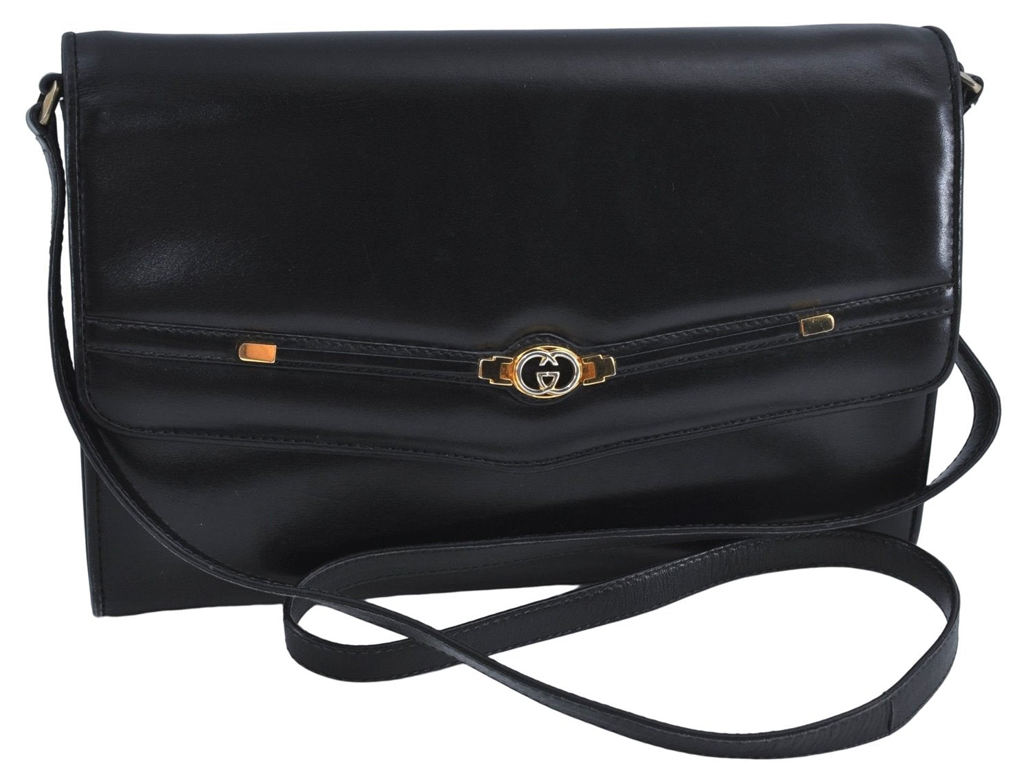 Authentic GUCCI Shoulder Cross Body Bag Purse Leather Black J4157