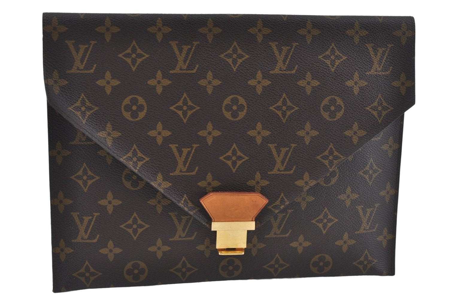 Auth Louis Vuitton Monogram Poche Plate Clutch Document Case Old Model LV J4161