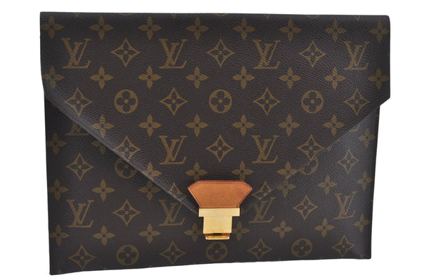 Auth Louis Vuitton Monogram Poche Plate Clutch Document Case Old Model LV J4161
