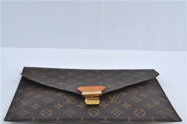 Auth Louis Vuitton Monogram Poche Plate Clutch Document Case Old Model LV J4161