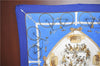 Authentic HERMES Pleats Scarf "LES BECANES" Silk Blue Box J4163