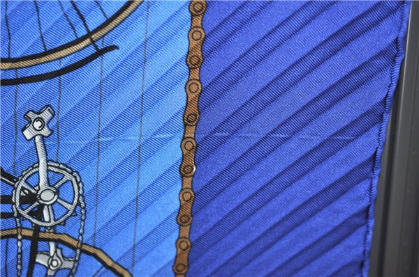 Authentic HERMES Pleats Scarf "LES BECANES" Silk Blue Box J4163