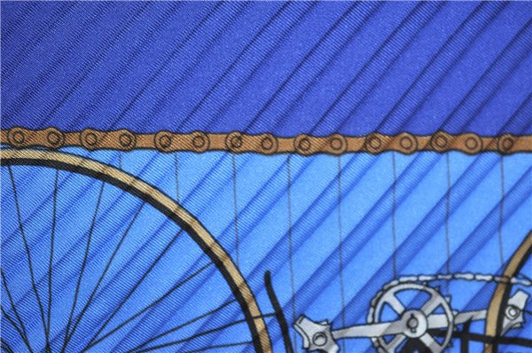 Authentic HERMES Pleats Scarf "LES BECANES" Silk Blue Box J4163