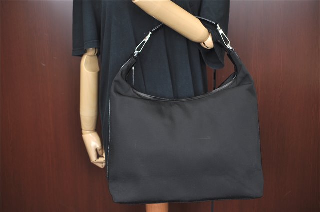 Authentic GUCCI Shoulder Hand Bag Nylon Leather Black J4177