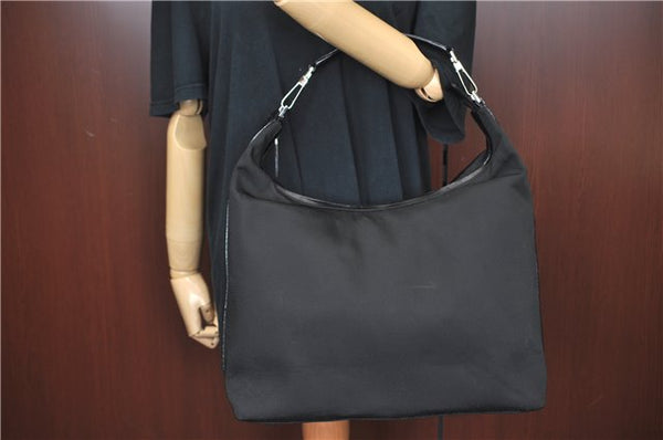 Authentic GUCCI Shoulder Hand Bag Nylon Leather Black J4177