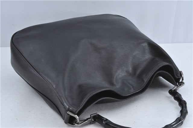 Authentic GUCCI Bamboo 2Way Shoulder Cross Body Bag Leather 0011577 Black J4186