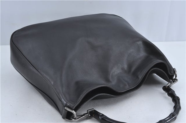 Authentic GUCCI Bamboo 2Way Shoulder Cross Body Bag Leather 0011577 Black J4186