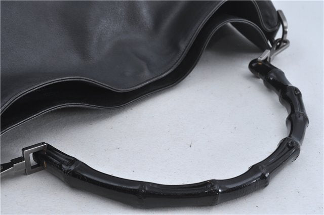 Authentic GUCCI Bamboo 2Way Shoulder Cross Body Bag Leather 0011577 Black J4186