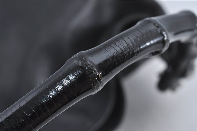 Authentic GUCCI Bamboo 2Way Shoulder Cross Body Bag Leather 0011577 Black J4186