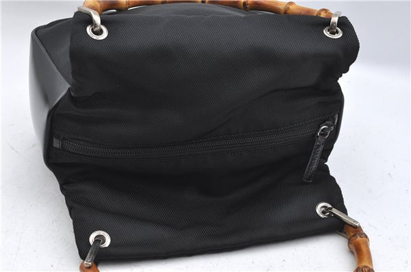Authentic GUCCI Bamboo Hand Shoulder Bag Purse Nylon Leather Black J4188