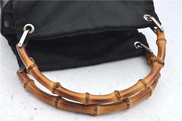 Authentic GUCCI Bamboo Hand Shoulder Bag Purse Nylon Leather Black J4188