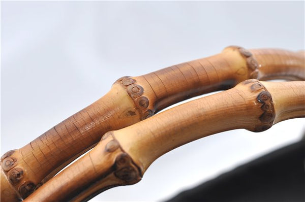 Authentic GUCCI Bamboo Hand Shoulder Bag Purse Nylon Leather Black J4188