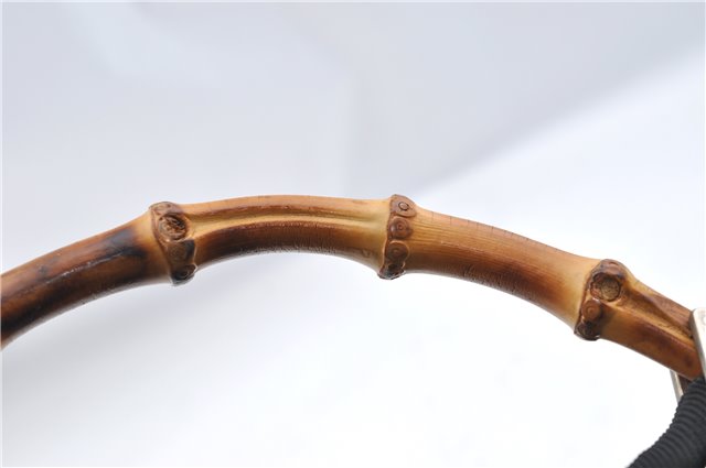 Authentic GUCCI Bamboo Hand Shoulder Bag Purse Nylon Leather Black J4188