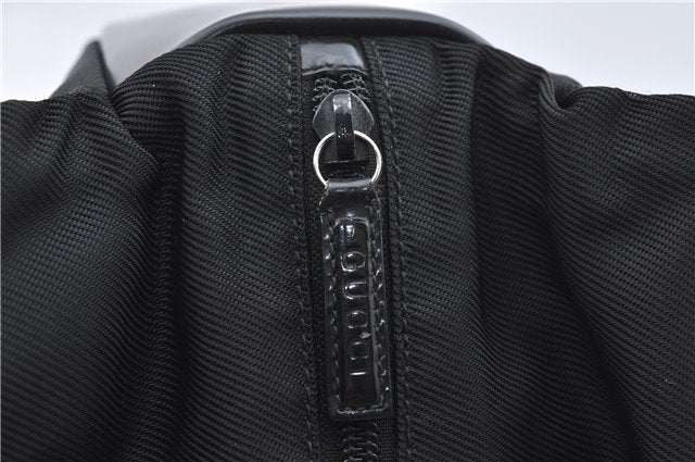 Authentic GUCCI Bamboo Hand Shoulder Bag Purse Nylon Leather Black J4188