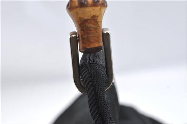 Authentic GUCCI Bamboo Hand Shoulder Bag Purse Nylon Leather Black J4188