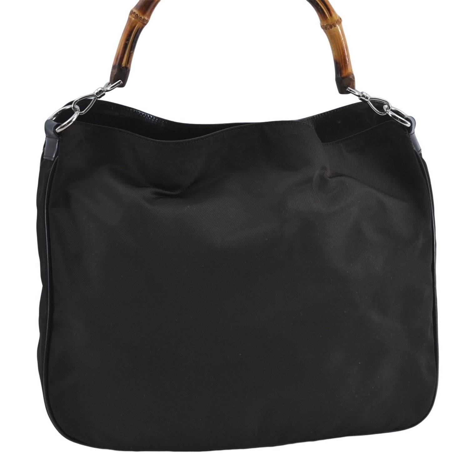 Authentic GUCCI Bamboo 2Way Hand Shoulder Bag Nylon Leather Brown J4189