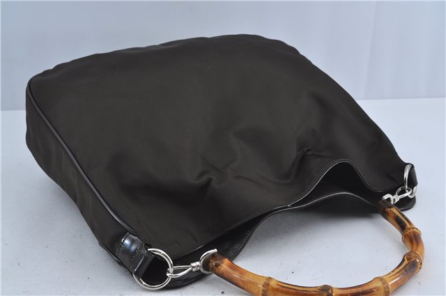 Authentic GUCCI Bamboo 2Way Hand Shoulder Bag Nylon Leather Brown J4189