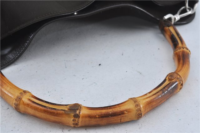 Authentic GUCCI Bamboo 2Way Hand Shoulder Bag Nylon Leather Brown J4189