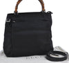 Authentic GUCCI Bamboo 2Way Shoulder Hand Bag Purse Nylon Leather Black J4197