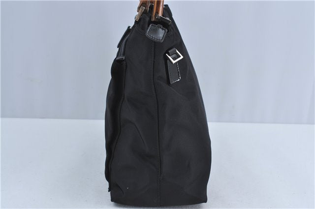 Authentic GUCCI Bamboo 2Way Shoulder Hand Bag Purse Nylon Leather Black J4197