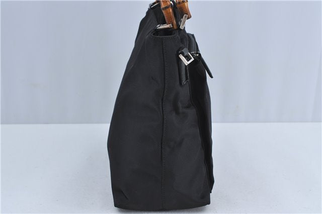 Authentic GUCCI Bamboo 2Way Shoulder Hand Bag Purse Nylon Leather Black J4197