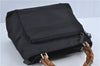 Authentic GUCCI Bamboo 2Way Shoulder Hand Bag Purse Nylon Leather Black J4197
