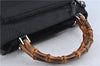 Authentic GUCCI Bamboo 2Way Shoulder Hand Bag Purse Nylon Leather Black J4197