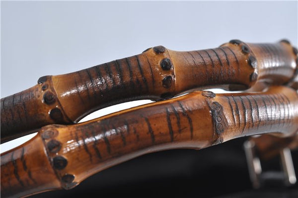 Authentic GUCCI Bamboo 2Way Shoulder Hand Bag Purse Nylon Leather Black J4197