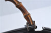 Authentic GUCCI Bamboo 2Way Shoulder Hand Bag Purse Nylon Leather Black J4197