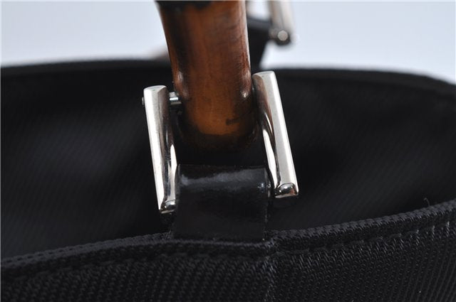 Authentic GUCCI Bamboo 2Way Shoulder Hand Bag Purse Nylon Leather Black J4197