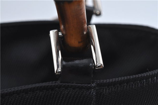 Authentic GUCCI Bamboo 2Way Shoulder Hand Bag Purse Nylon Leather Black J4197