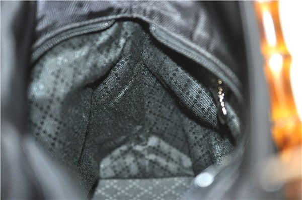 Authentic GUCCI Bamboo 2Way Shoulder Hand Bag Purse Nylon Leather Black J4197