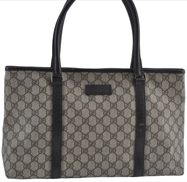 Authentic GUCCI GG Supreme Shoulder Tote Bag PVC Leather 114595 Brown J4223