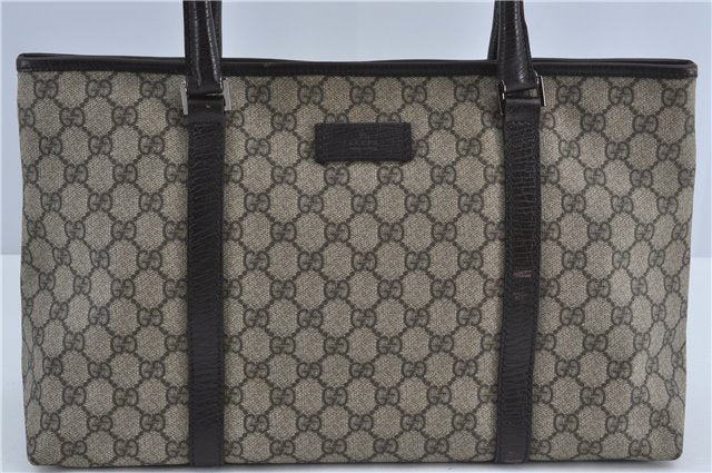 Authentic GUCCI GG Supreme Shoulder Tote Bag PVC Leather 114595 Brown J4223