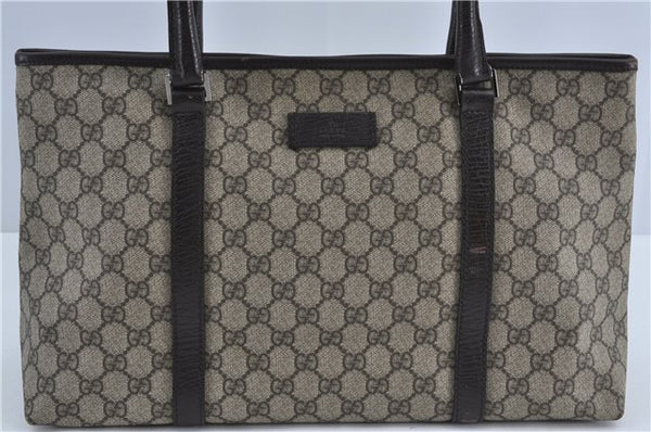 Authentic GUCCI GG Supreme Shoulder Tote Bag PVC Leather 114595 Brown J4223