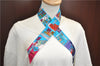 Authentic HERMES Twilly "MAISON DES CARRES" Scarf Silk Blue Box J4229