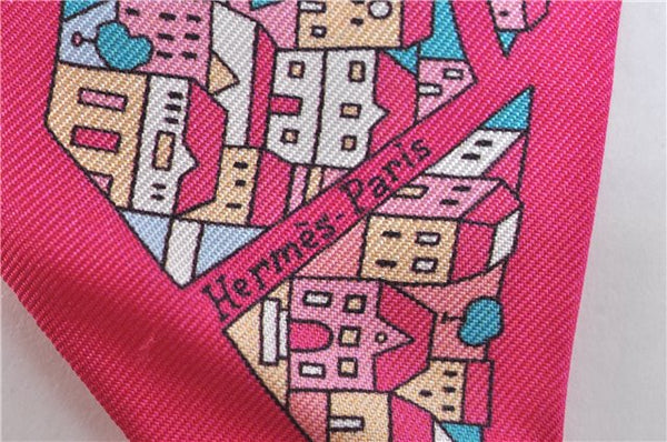 Authentic HERMES Twilly Scarf "17 rue de sevres" Silk Pink Box J4230