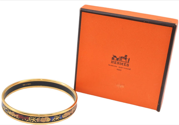 Authentic HERMES Email PM Bangle Fish Motif Black Gold Box J4231