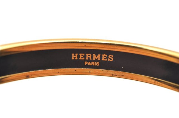 Authentic HERMES Email PM Bangle Fish Motif Black Gold Box J4231