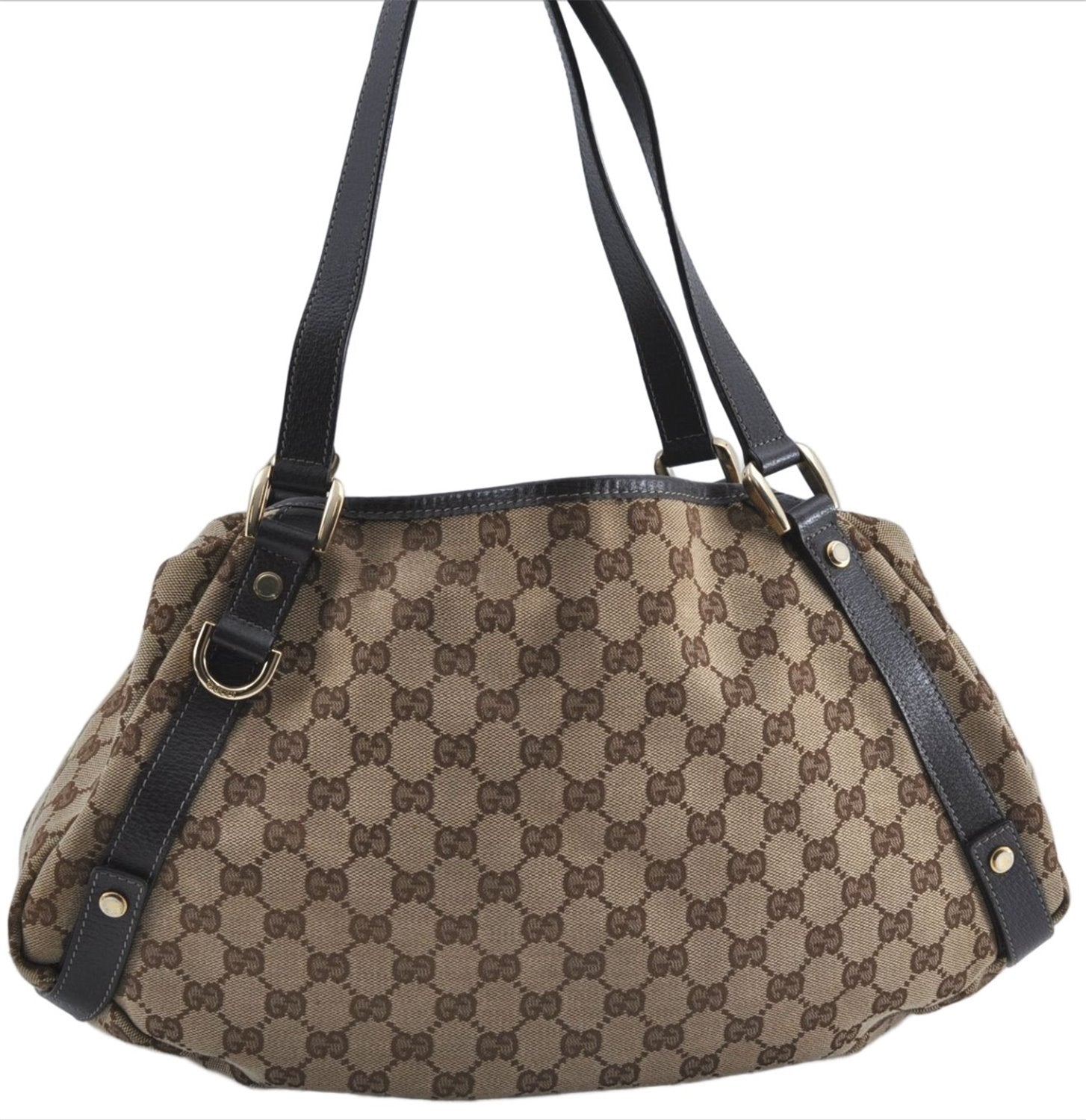 Authentic GUCCI Abbey Shoulder Tote Bag GG Canvas Leather 130736 Brown J4233