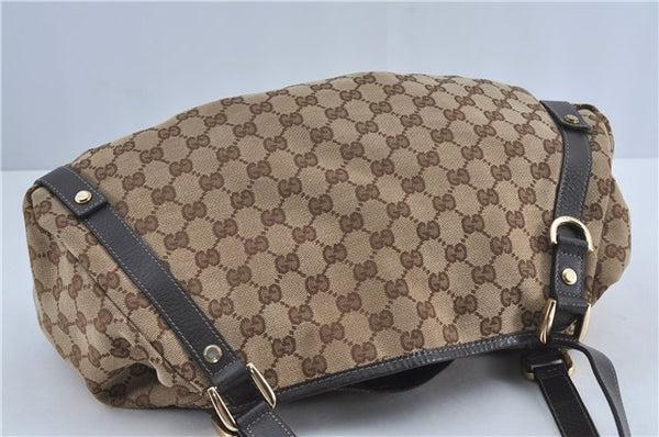 Authentic GUCCI Abbey Shoulder Tote Bag GG Canvas Leather 130736 Brown J4233