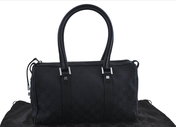 Authentic GUCCI Boston Hand Bag Purse GG Canvas Leather 30458 Black J4234